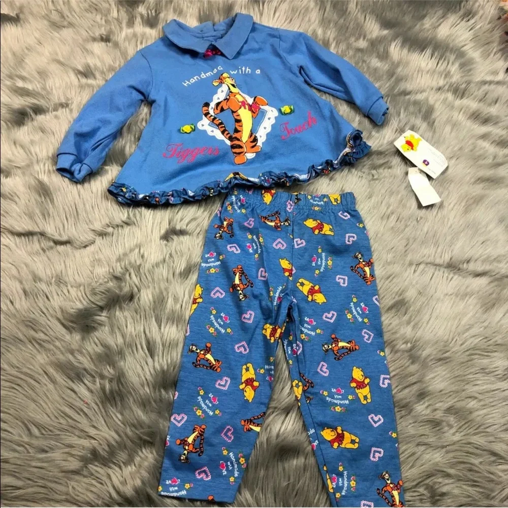 Vintage Disney Tigger Winnie The Pooh Blue Baby Girls Outfit Set